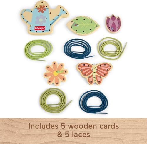 Fisher-Price Wood Preschool Toy Lacing Activity Cards, Tiny Garden 10-Piece Set for Fine Motor Skill Development Kids Ages 3+ Years - Image 5