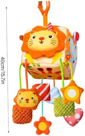 Baby Tissue Box Toy, Montessori Car Seat Toys for Babies - Detachable Hanging Pram Toy with Sensory Attachments, Orange - Image 5