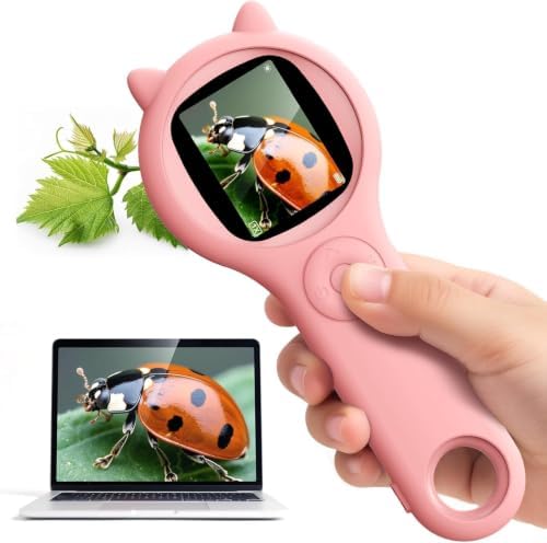 Kids Microscope for Girls, 500X Portable Digital Microscope with 2" IPS Screen, Cute STEM Learning Toy, Birthday Gift for Girls Age 5-12 (Pink) by Ashfly