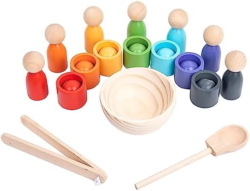 Montessori Wooden Balls in Cups Color Sorting Toy for Toddlers Ages 3+ by BBTinker