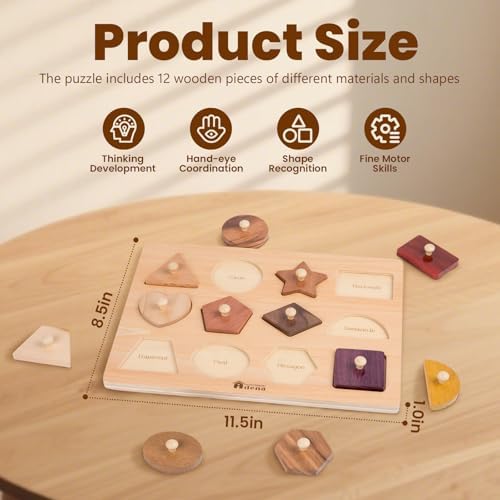 Adena Montessori 12-Piece Shape Peg Puzzle, 1-2y - Image 2