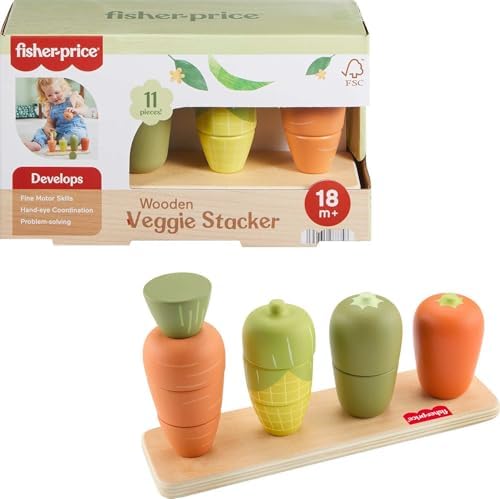 Fisher-Price Wood Toddler Toy Veggie Stacker, Tiny Garden Wooden Sorting & Stacking Activity for Preschool Kids Ages 18+ Months by Fisher-Price