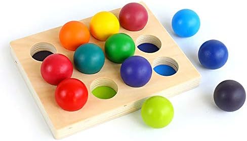 [Upgraded to 2"] Rainbow Wooden Balls with Tray, 12 Piece Sorting and Matching Educational Learning Montessori Toy for Toddlers, Bigger Balls for Safety by moderngenic