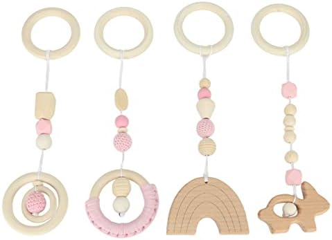 Baby Gym, 4Pcs Wooden Hanging Toys for Newborns, Play Gym Toys with Activity Nursing Rings for 0-6 Months (3) - Image 6