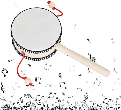 Rattle Drum Hand Rattle Drum Musical Educational Traditional Percussion Instrument Toy for Early Childhood Development Music for Wooden Percussion Instruments - Image 2
