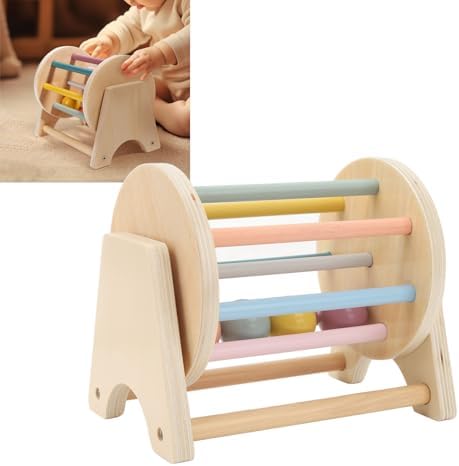 Mingzhe Wooden Rattle Rolling Drum Logic Thinking Hand Eye Coordination Cylinder Roller for Toddlers - Image 3