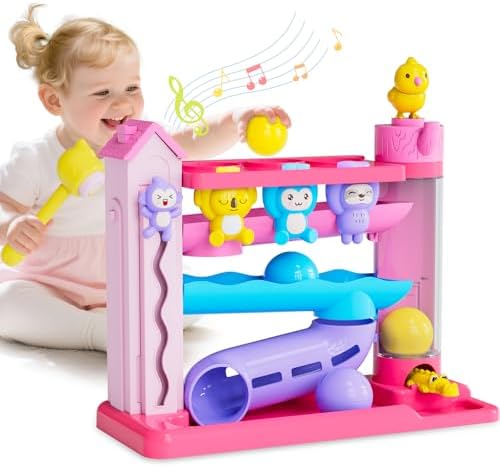 Ussybaby Musical Toys for 1+ Years Old Girls,Fine Motor Skills Developmental Toys 12-18-24+ Months,Bilingual Toddler Learning Ball Drop Toy,Birthday Gifts Toys for 1 2 Year Old Girl(Pink) by UssybabyBabyToy