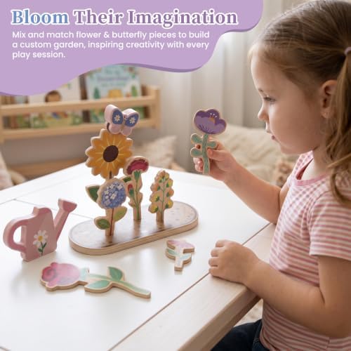 WOODENFUN Wooden Pretend Play Toy for Kids,Flower Plants Garden Playset - Image 4