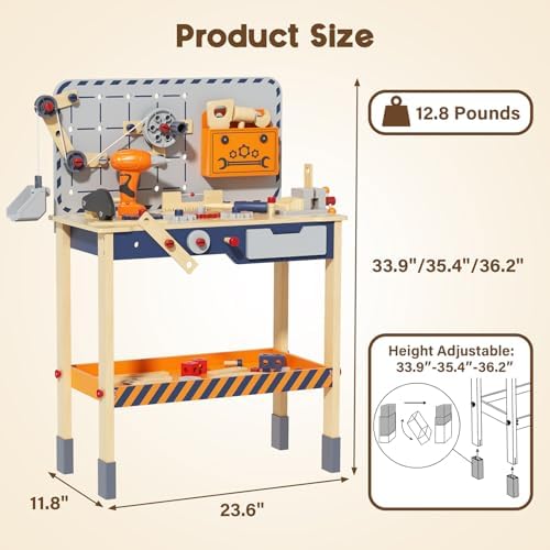 BIERUM Kids Tool Bench, Wooden Work Bench for Toddlers with Electric Drill - Image 2