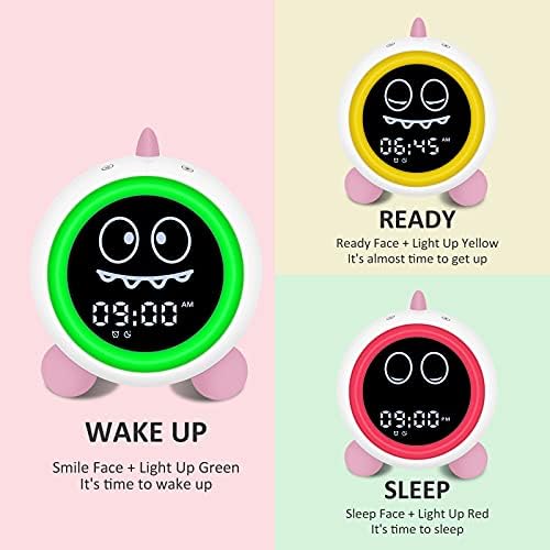Kids Alarm Clock, Toddler Sleep Training Clock with Night Lights, Sound Machine, Time to Wake Dinosaur Alarm Clock for Children, Gift Ideas for Kids Toddler Boy Girl (Pink) - Image 2