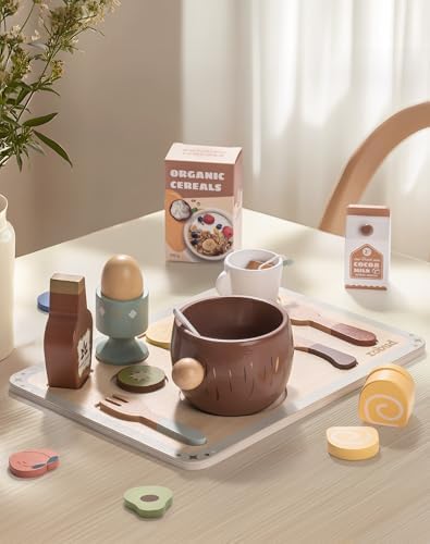 ROBUD 31-Piece Wooden Play Food Set for Kids - Coconut Oats Montessori Kitchen Toys, Educational Pretend Play Dishes with Accessories for Toddlers - Image 2