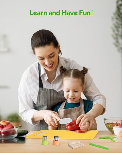 melican Kids Kitchen Knife Set, 11 Pcs Montessori Kitchen Tools for Toddlers 3+ Real Cooking, Include Kid Knives, Crinkle Cutter, Sandwich Cutters, Peeler, Cutting Board, Ideal for Birthday Gifts - Image 6