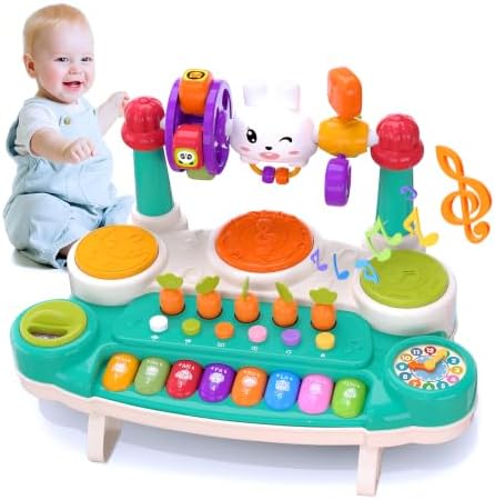 20-in-1 Musical Piano Keyboard Toy, Drum Set for 3+, Blue by LESSETI