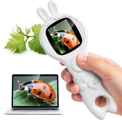 Children's Handheld Electronic Magnifying Glass, White Rabbit-Shaped Science Educational Microscope Kit, STEM Educational Toy for Kids Ages 5–10 Birthday Gift for Boys & Girls by Ashfly