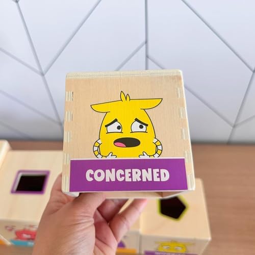 Open The Joy Wooden Tower of Emotions – Stacking Emotional Learning Toy for Toddlers | 5 Emotion Face Blocks + 5 Shape Sorting Blocks | Montessori Toy for Early Development | Ages 12 Months+ - Image 5