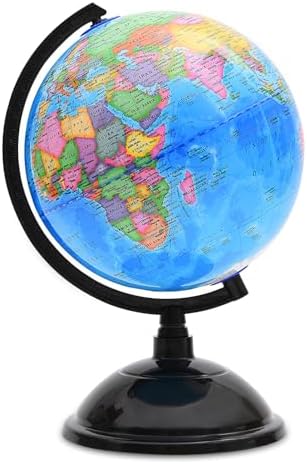 World Globe for Kids Learning - 8 inch Interactive Earth Globe with Stand for children Educational Geography, Spinning World Globes Map Decorative Kids Room, Classroom, Desk, Office, Home by VPA