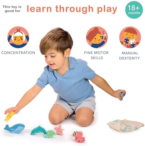 Mentari Toys - Happy Stacking Ocean - 9pc Wooden Stacking Toy for Toddlers - Colorful Sea Themed Balancing Activity Toy with Bag - Boost Fine Motor Skills and Dexterity - Educational Toy - Age 18m+ - Image 4