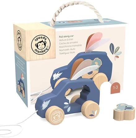 SPEEDY MONKEY Wooden Pull-Along Car | Rolling Toddler Pull Toy Kids Gift by SpeedyMonkey