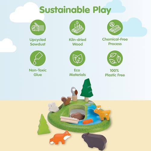 PlanToys® Wooden Animal Toy Set for Toddlers, 16 Pcs Montessori Forest Play - Image 3