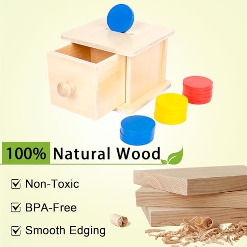 Adena Montessori Wooden Coin Box with Drawer Object Permanence 6-12 Months - Image 5