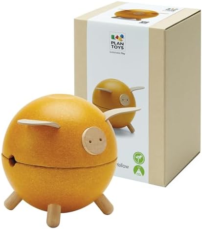 PlanToys® Wooden Piggy Bank in Yellow for Kids | Montessori-Inspired Play by PlanToys