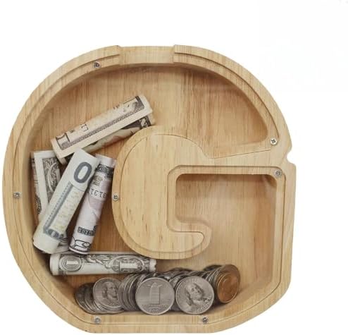 Wooden Letter Piggy Bank for Kids Boys Girls,Personalized Piggy Bank (Laser Engraving),A-Z Letters Coin Bank Money Box Customized Name, for Family Christmas Birthday Gift (G) by FINDAMAZE