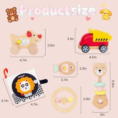 Wooden Rattle for Baby, 6Pcs Montessori Infant Toys Set - Image 2
