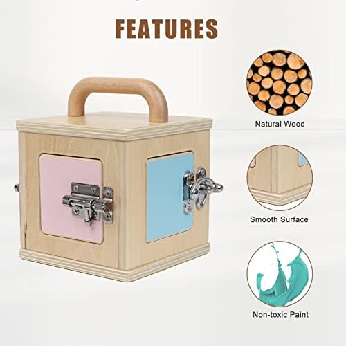 Montessori Wooden Lock Box with 4 Doors — Fine Motor Skills Activity Board for Toddlers 1-4, Problem Solving Toy with Different Lock Mechanisms, Natural Beech Wood Educational Gift - Image 5