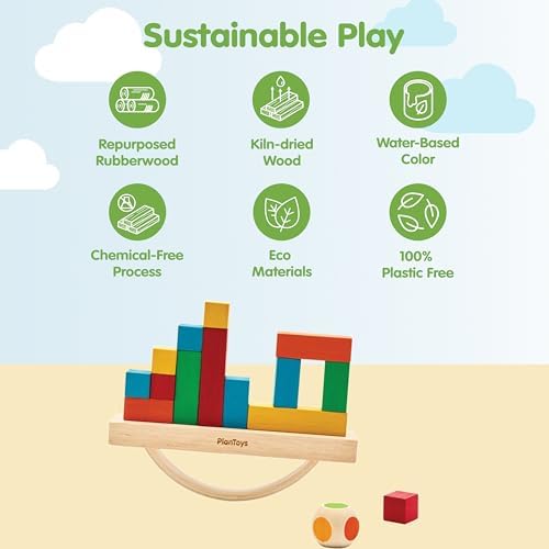 PlanToys® Balancing Cargo Game | Wooden Balance Toy for Toddlers 3Y+ | Develops Hand-Eye Coordination, Problem-Solving & Logical Thinking | Interactive Toy with 14 Blocks & Die - Image 3