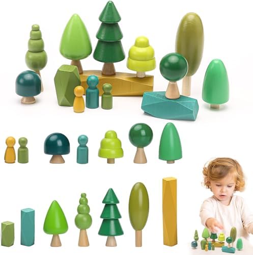 JETMHH Wooden Tree Toys Balancing Stone Blocks | Wooden Sorting Stacking Balancing Stone Rocks for Toddlers 3+ | Lightweight Colorful Educational Toys (Forest) by JETM%C2%B7HH