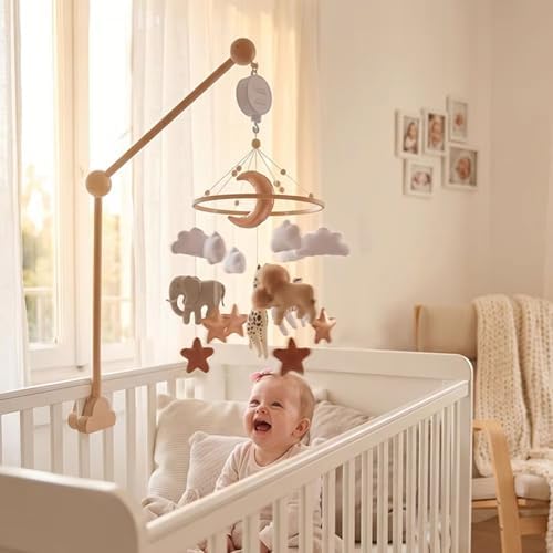 Wooden Bed Bell Crib Mobile with Music Box – Soft Felt Cartoon Bear Hanging Rattle Toy for Nursery Decor, Handcrafted Montessori-Inspired Crib Mobile (3D Animals) - Image 6