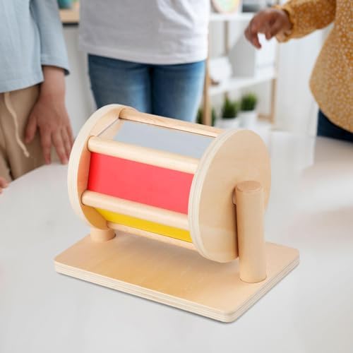 Rotating Drum Rolling Drum Roller, Color Recognition, Wooden Toy with Mirror and Bell for Children Infant Toy - Image 6