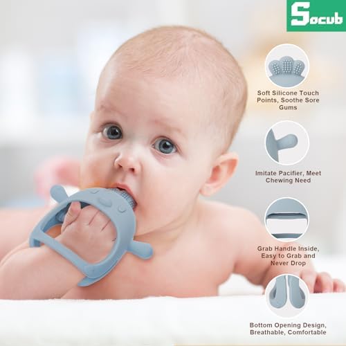 Socub 2 Pack Silicone Baby Teething Toys for Babies 0-6 Months(Dusty Blue) - Image 3