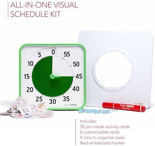 TIME TIMER Visual Schedule Package - 8-inch 60 Minute Visual Routine Timer with Dry Erase Board, PECS Cards, and Whiteboard Marker - for Kids Desk, Classroom, Home, and Routines (Green) - Image 3