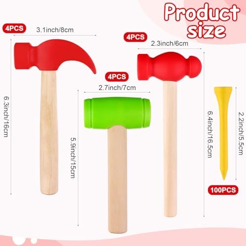 12Pcs Hammer Toys with 100Pcs Small Wooden Hammer Simulation Fake Hammer Maintenance Tools,Toy Hammer Plastic Toddler Claw Hammer Portable Toys Pretend Play Fake Mallet Hammer for Boys Girls - Image 2