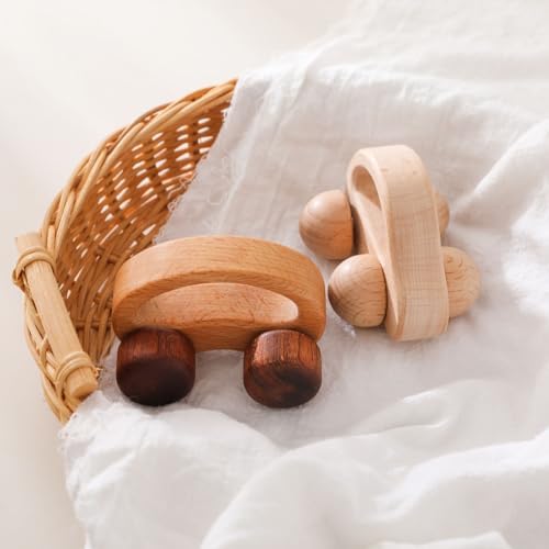 Wooden Baby Car Toys,Wood Push Car for Toddler Montessori Baby Grip Toy Car,Gifts for Boys and Girls,Push and Pull Toy Car 2 Pieces - Image 5