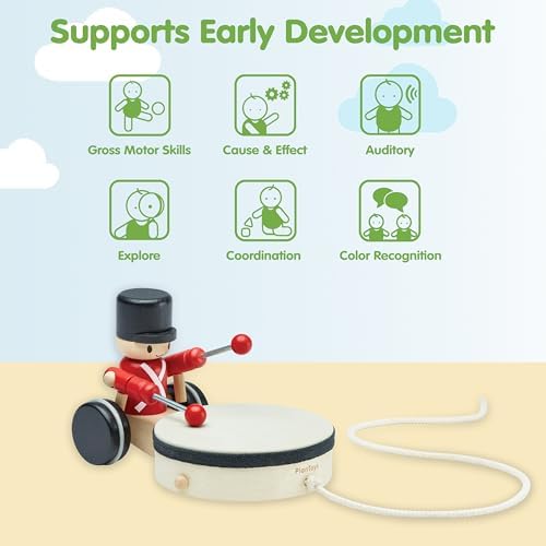 PlanToys® Wooden Pull Along Drummer Musical Toy for Kids Toddler Active Set - Image 4