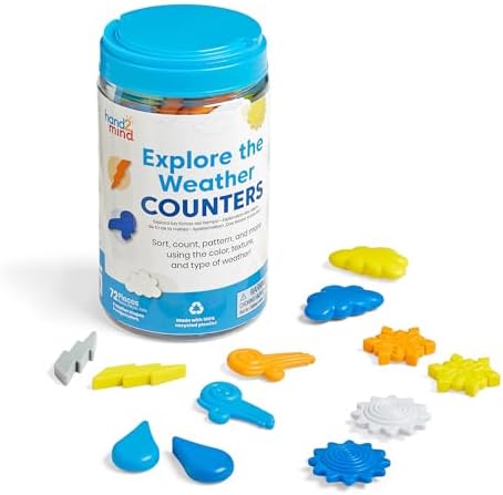 hand2mind Explore the Weather Counters, Meteorology for Kids, Weather Math Counters for Kids, Color Sorting Toys, Counting Manipulatives, Montessori Math Materials, Preschool Science Toys by hand2mind
