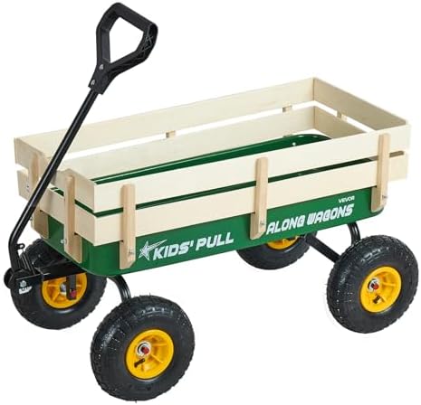 VEVOR 39 inch Pull Along Kids Wagon, Red Rolling Cargo Toy Wagons for Kids, Outdoor Utility Cart for Garden Beach Camping with All Terrain Wheels for Child Present, Supports up to 330 lbs by VEVOR