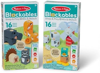 Melissa & Doug Blockables™ Farm and Woodland 2-Pack Bundle Connectable Wooden Building Blocks Preschool Play Set Toy - Image 6
