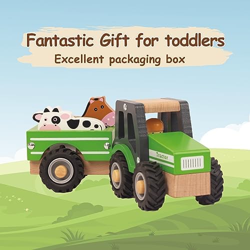 Wooden Tractor Toys for Toddlers 1-3,Baby Vehicle Hand Push Car - Image 4
