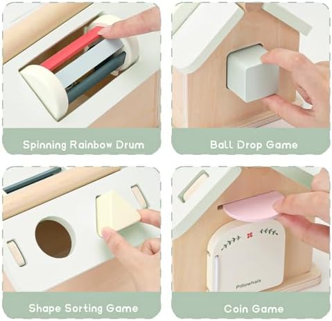Pillowhale Montessori Activity Cube for Toddlers 12 Months+, Wooden 5-in-1 Learning Toy with Object Permanence Box, Shape Sorting & Stacking, Fine Motor Skills Toy for Baby Boys Girls - Image 3
