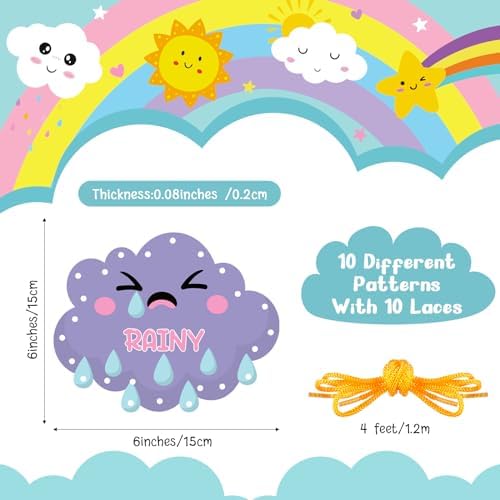 Funrous 10 Pieces Recognition Lacing Cards for Over Age of 6 Kids, Weather - Image 2