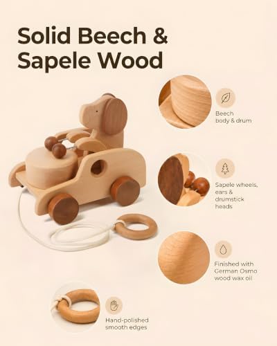 Wooden Dog Pull Toy | Beech Wood Pull Along Puppy for Toddlers - Image 2