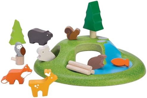 PlanToys® Wooden Animal Toy Set for Toddlers, 16 Pcs Montessori Forest Play by PlanToys