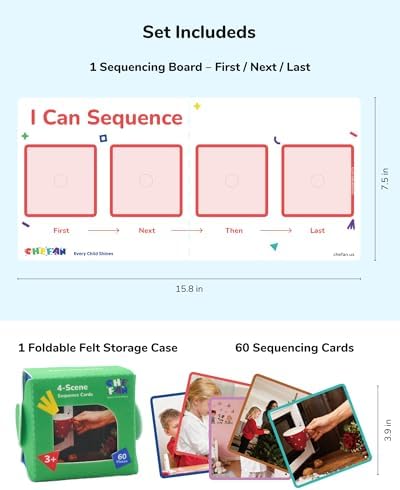 CHEFAN Sequencing Cards for Kids, Speech Therapy Sequence Game with Board, Preschool Kindergarten Storytelling Sentence Building Learning Activities (4 Steps) - Image 2