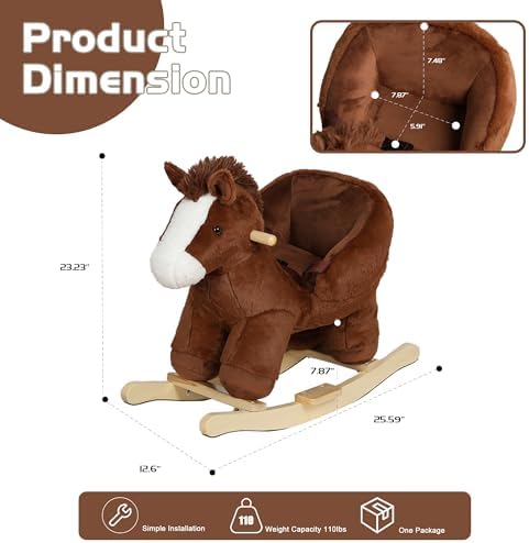 Pony Rocking Horse with Sound and Music for Ages 12-36 Months, Brown - Image 4