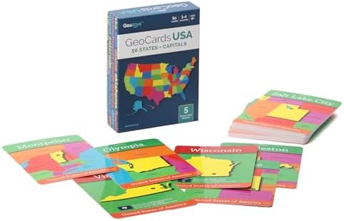 GeoCards USA Flashcards, States and Capitals, Geography Games for Ages 4+ by Geotoys
