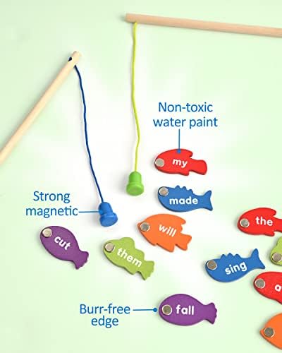Coogam Wooden Magnetic Fishing Sight Words Game Learning Dolch Word Flashcards Montessori Educational Toy for Preschool 3 4 5 Year Old Kids - Image 3