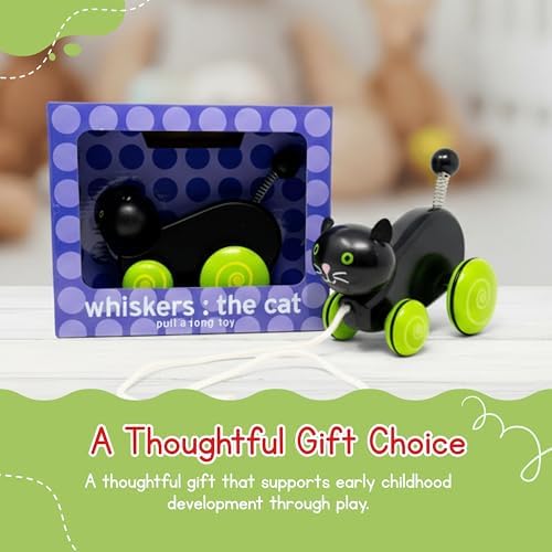 Jack Rabbit Creations Whiskers Cat Pull Toy - Rolling Wheels - 18+ Months - Image 5